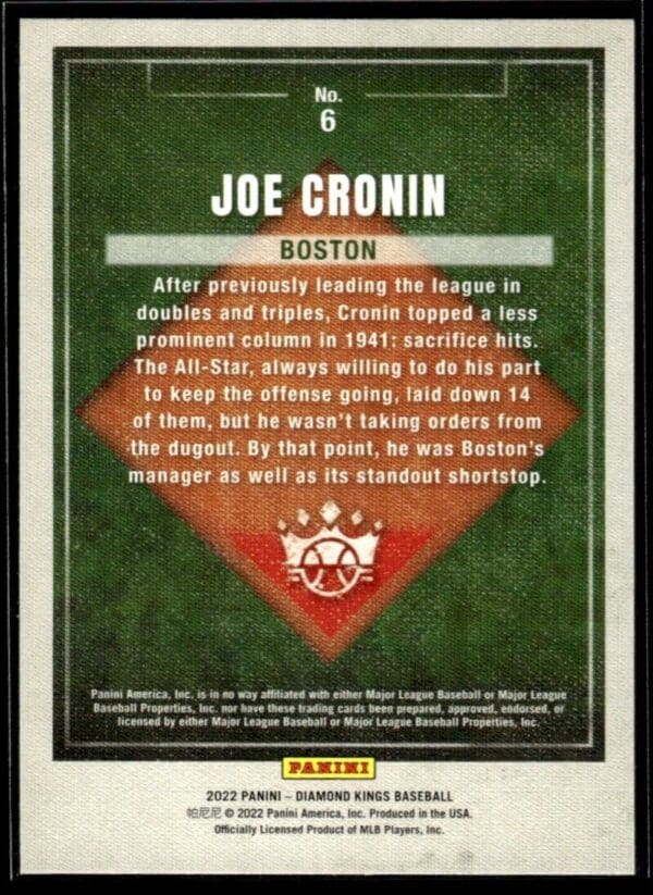 2022 Panini Diamond Kings Boston Red Sox #6 Joe Cronin