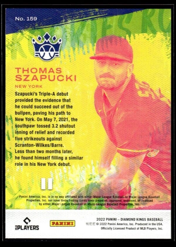 2022 Panini Diamond Kings New York Mets #159 Thomas Szapucki RC Rookie