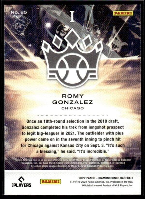 2022 Panini Diamond Kings Chicago White Sox #85 Romy Gonzalez RC Rookie