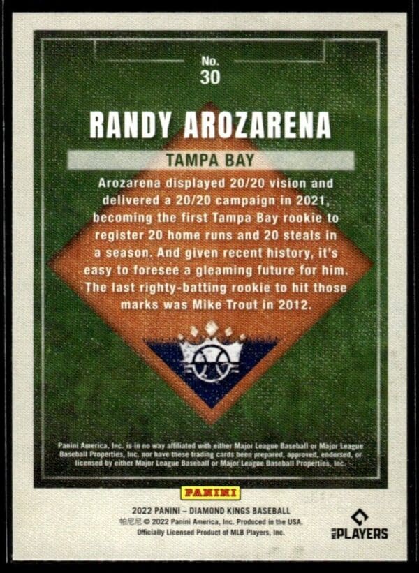 2022 Panini Diamond Kings Tampa Bay Rays #30 Randy Arozarena