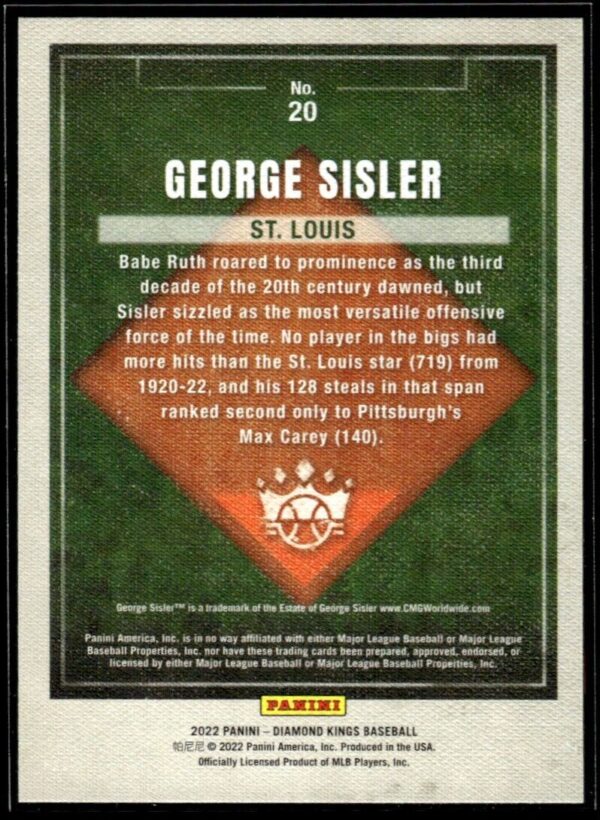 2022 Panini Diamond Kings St. Louis Browns #20 George Sisler