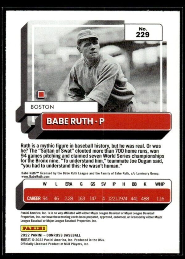 2022 Donruss New York Yankees #229 Babe Ruth