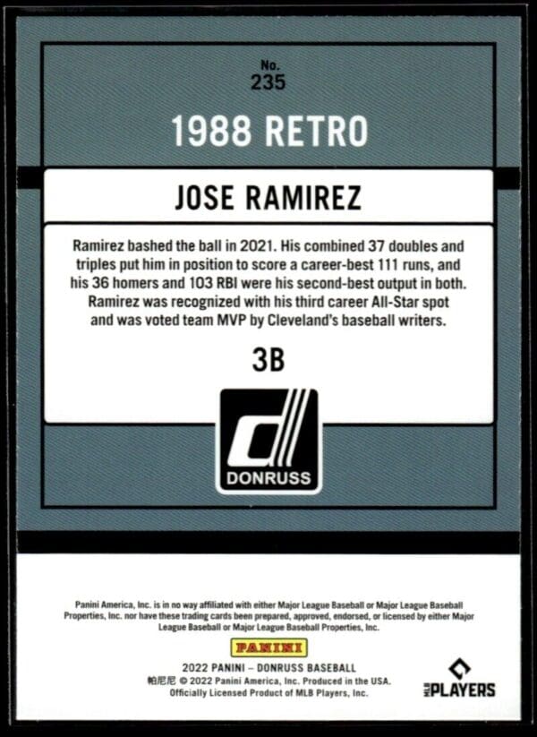 2022 Donruss Retro Cleveland Guardians #235 Jose Ramirez Orange Holo