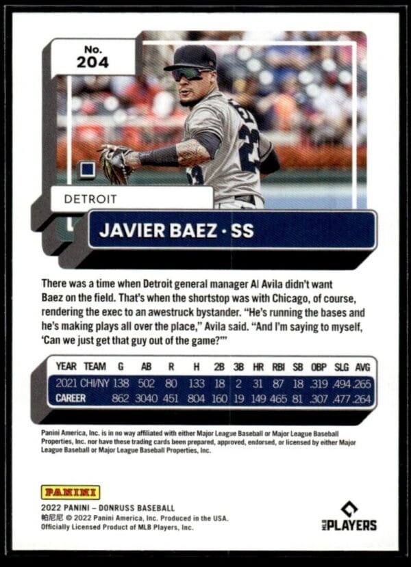 2022 Donruss Detroit Tigers #204 Javier Baez