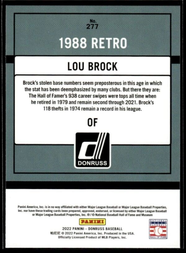 2022 Donruss Retro St. Louis Cardinals #277 Lou Brock