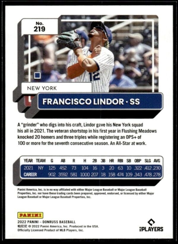 2022 Donruss New York Mets #219 Francisco Lindor