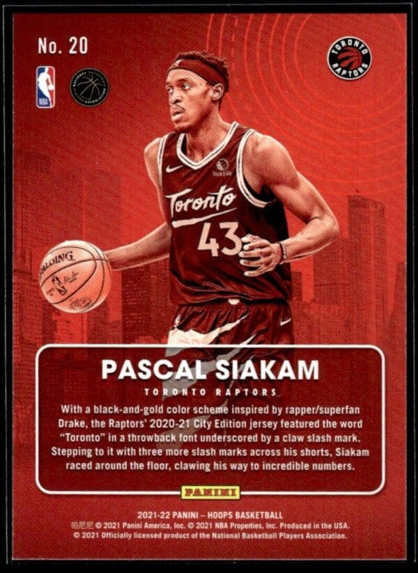 2021-22 Hoops City Edition Pascal Siakam Toronto Raptors #20