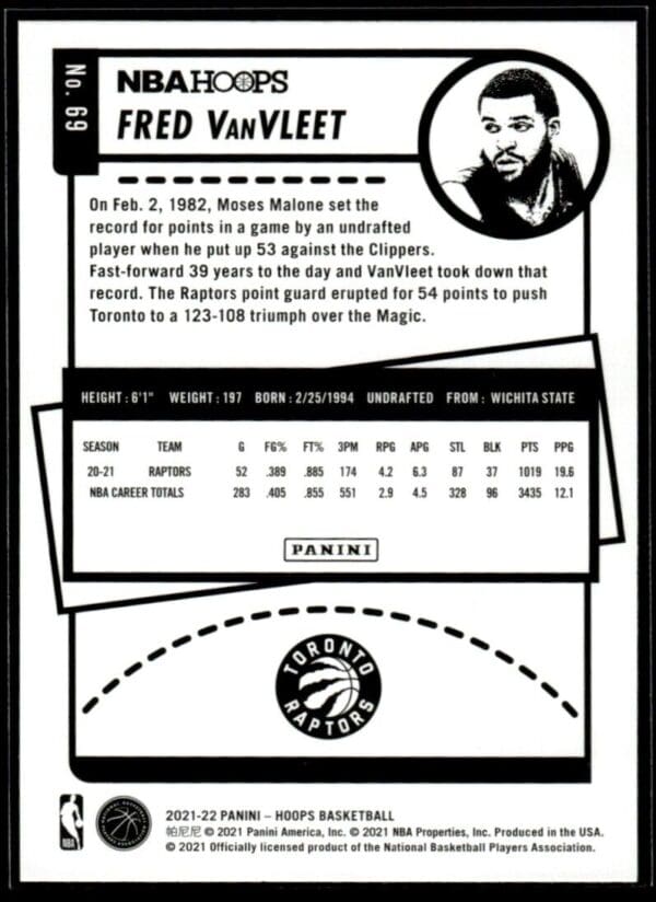 2021-22 Hoops Purple Fred VanVleet Toronto Raptors #69