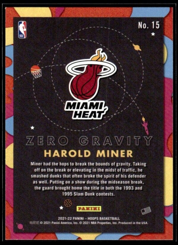 2021-22 Hoops Zero Gravity Harold Miner Miami Heat #15