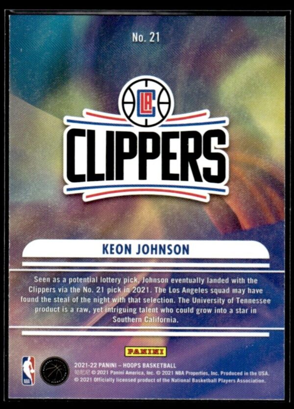 2021-22 Hoops We Got Next Keon Johnson Rookie Los Angeles Clippers #21 Holograph