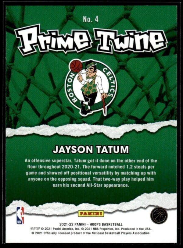 2021-22 Hoops Prime Twine Jayson Tatum Boston Celtics #4