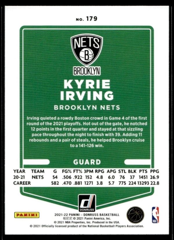 2021 Donruss Brooklyn Nets #179 Kyrie Irving Orange Laser