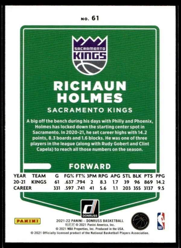 2021 Donruss Sacramento Kings #61 Richaun Holmes Orange Laser