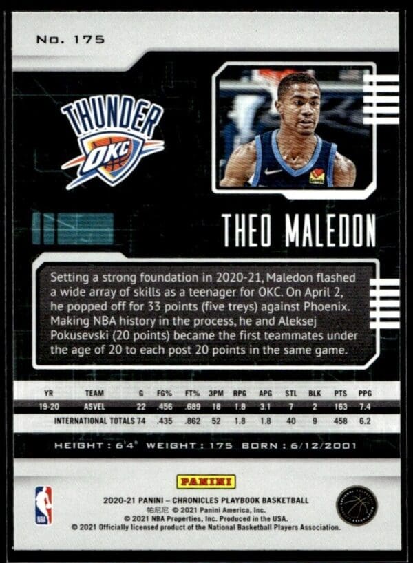 2020 Panini Prestige Oklahoma City Thunder #175 Theo Maledon RC Rookie