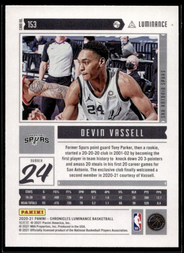 2020 Panini Chronicles Luminance San Antonio Spurs #153 Devin Vassell RC Rookie