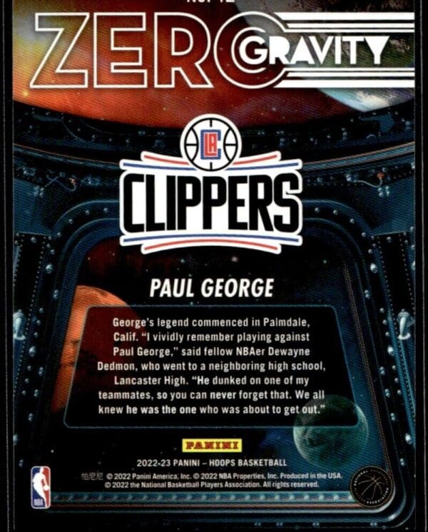 2022 Hoops Zero Gravity Los Angeles Clippers #12 Paul George