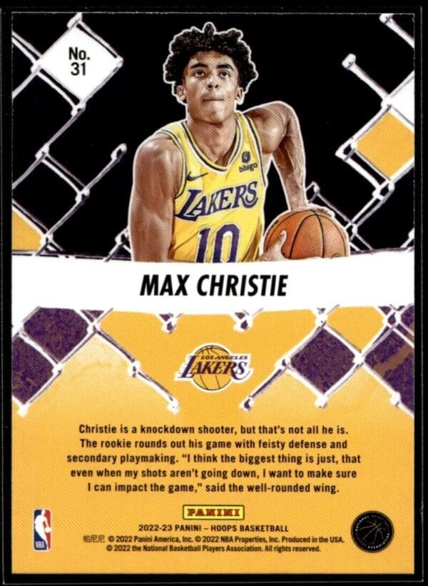 2022 Hoops We Got Next Los Angeles Lakers #31 Max Christie