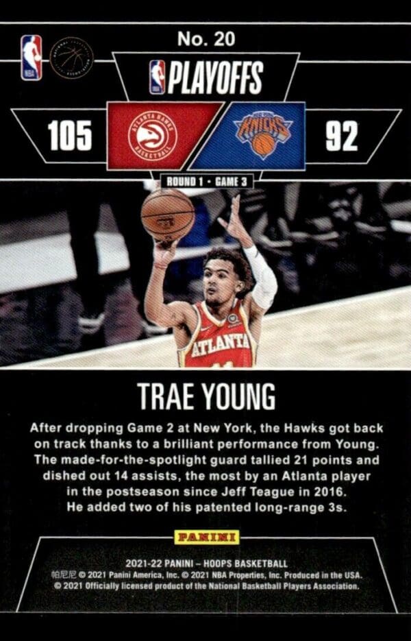 2021-22 Hoops Road to the Finals First Round Trae Young 1689/2021 Atlanta Hawks