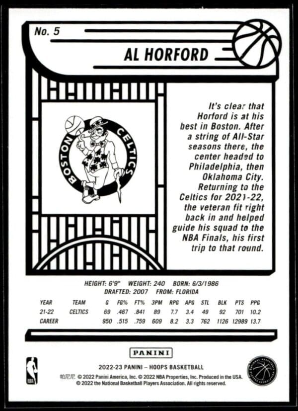 2022 Hoops Purple Boston Celtics #5 Al Horford