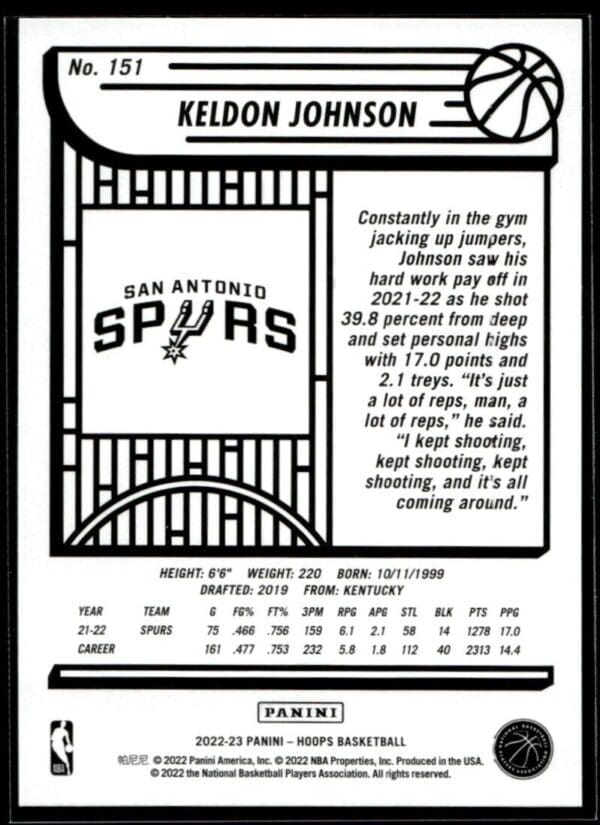2022 Hoops Purple San Antonio Spurs #151 Keldon Johnson