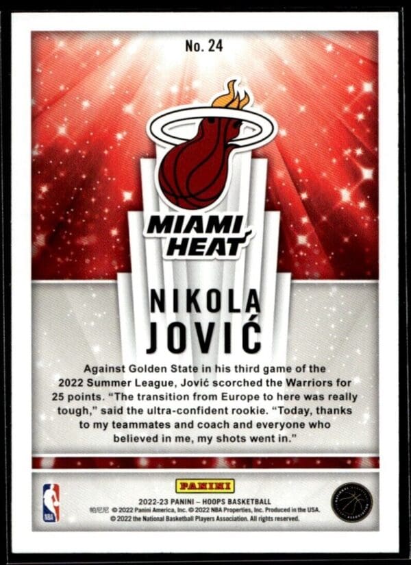 2022 Hoops Now Playing Miami Heat #24 Nikola Jovic