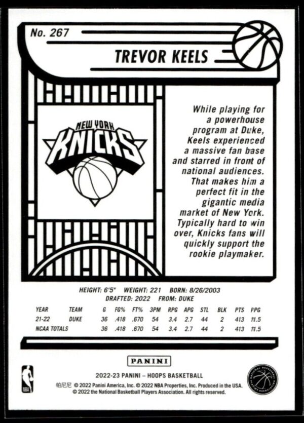 _10 2022 Hoops Purple New York Knicks #267 Trevor Keels RC Rookie