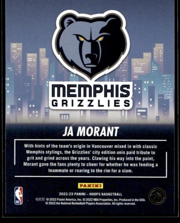 2022 Hoops City Edition Memphis Grizzlies #28 Ja Morant
