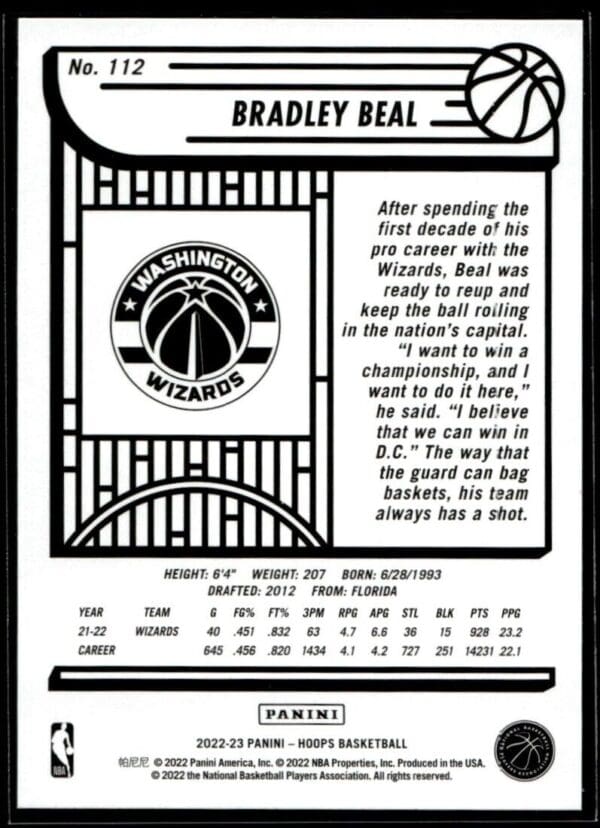 _10 2022 Hoops Purple Washington Wizards #112 Bradley Beal