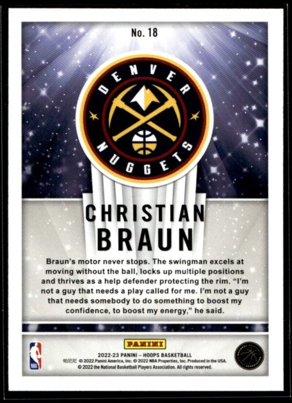 _10 2022 Hoops Now Playing Denver Nuggets #18 Christian Braun