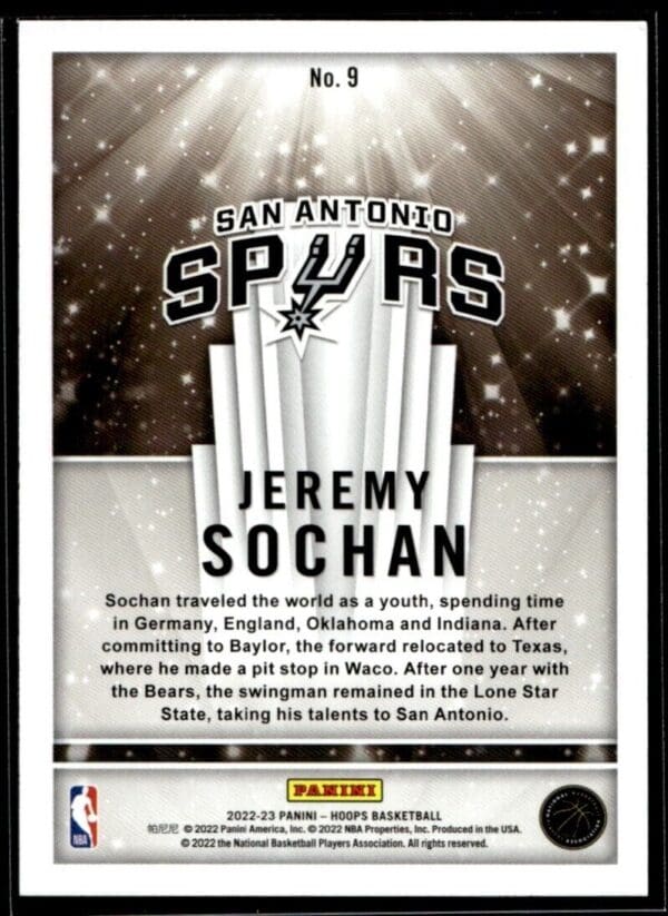 _10 2022 Hoops Now Playing San Antonio Spurs #9 Jeremy Sochan