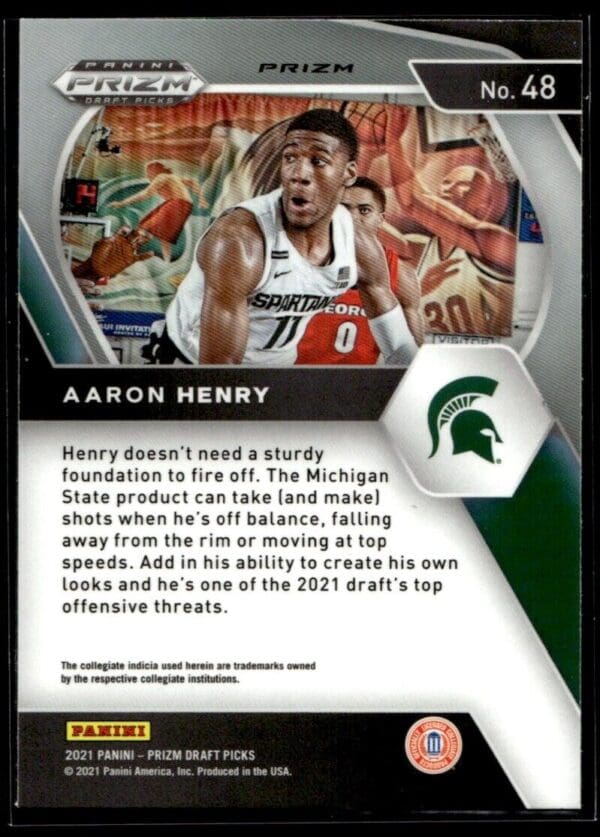 2021 Panini Prizm Draft Picks Michigan State Spartans #48 Aaron Henry RC Rookie