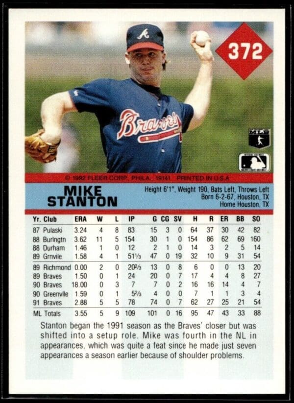 1992 Fleer Atlanta Braves #372 Mike Stanton