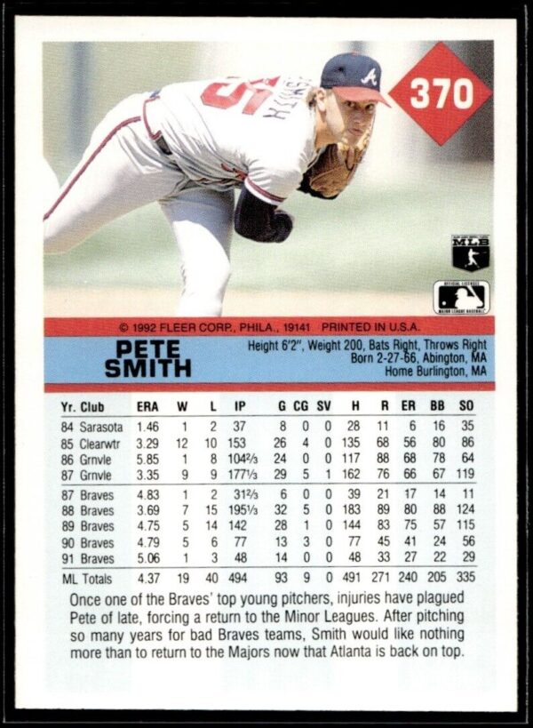 1992 Fleer Atlanta Braves #370 Pete Smith