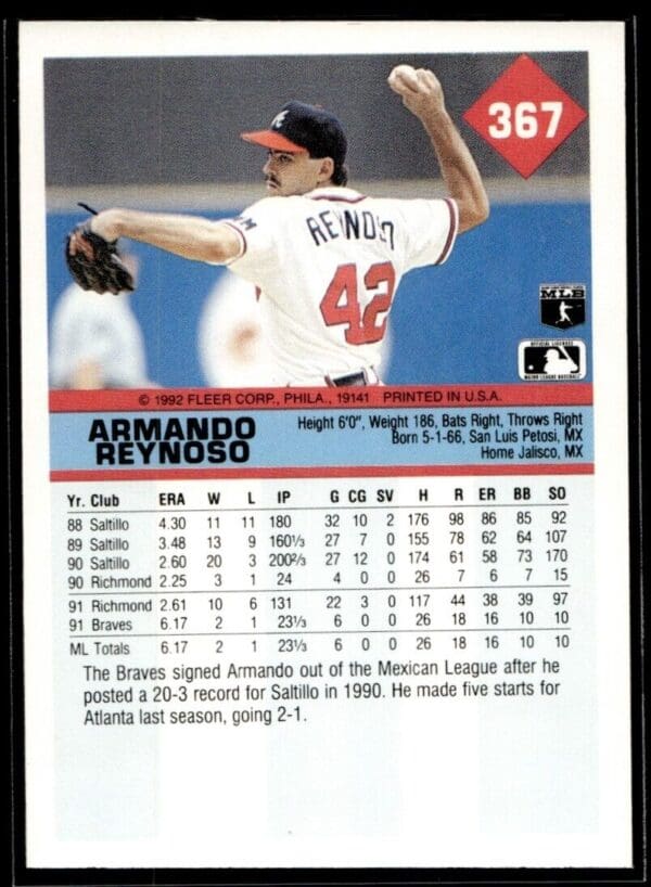 1992 Fleer Atlanta Braves #367 Armando Reynoso