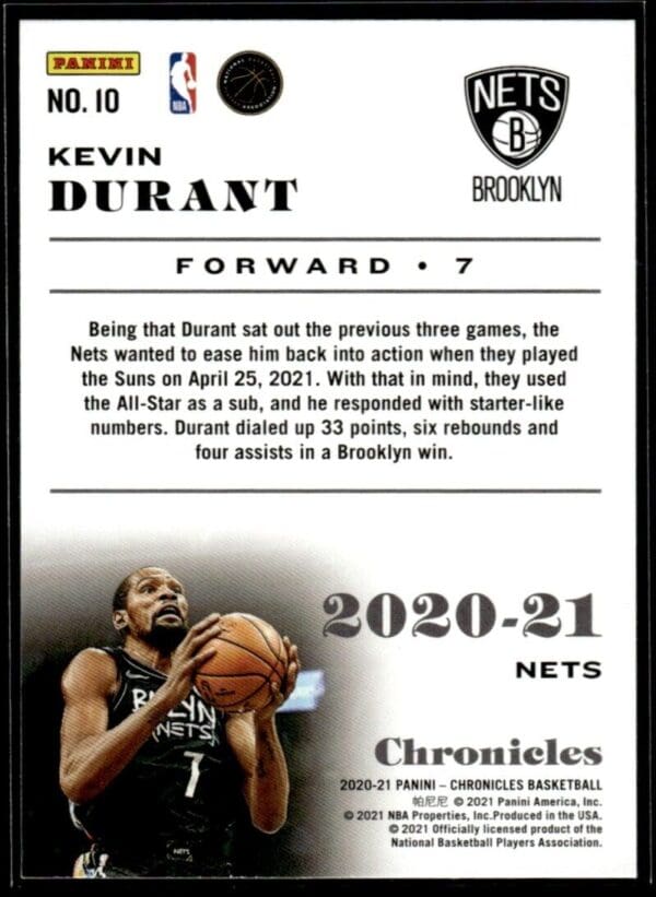 2021 Panini Chronicles Brooklyn Nets #10 Kevin Durant