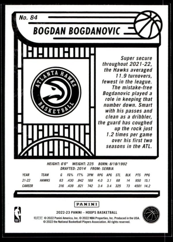 2022 NBA Hoops Atlanta Hawks #84 Bogdan Bogdanovic