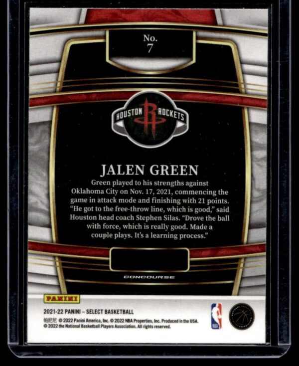 2021 Panini Select Houston Rockets #7 Jalen Green RC Rookie Concourse