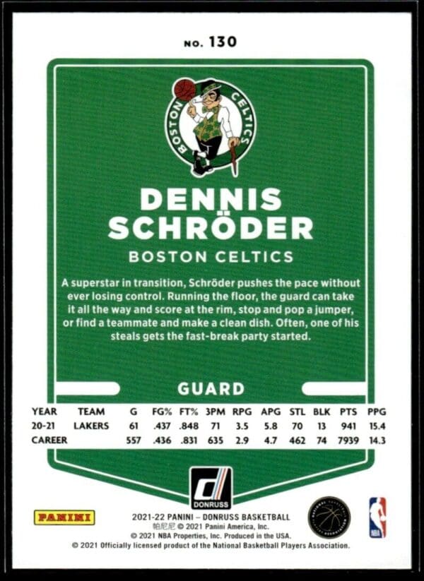 2021 Donruss Boston Celtics #130 Dennis Schroder