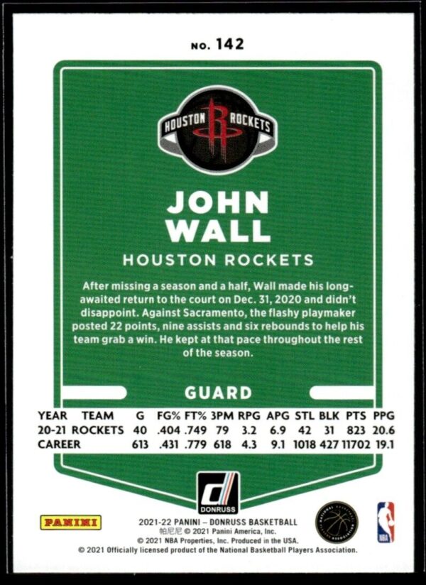 2021 Donruss Houston Rockets #142 John Wall