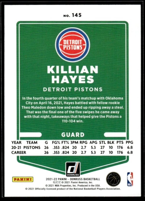 2021 Donruss Detroit Pistons #145 Killian Hayes