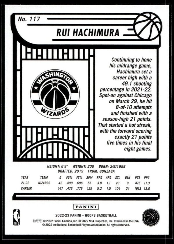 2022 NBA Hoops Washington Wizards #117 Rui Hachimura