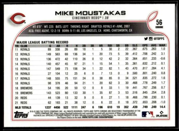_10 2022 Topps Chrome Mike Moustakas Kansas City Royals #56