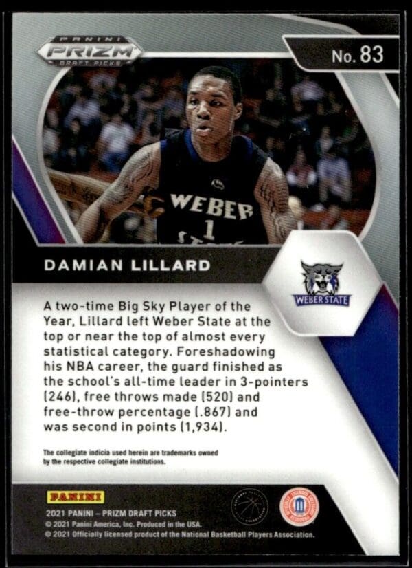 _10 2021 Panini Prizm Draft Picks Weber State Wildcats #83 Damian Lillard