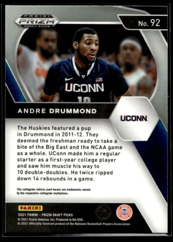 2021 Panini Prizm Draft Picks Connecticut Huskies #92 Andre Drummond