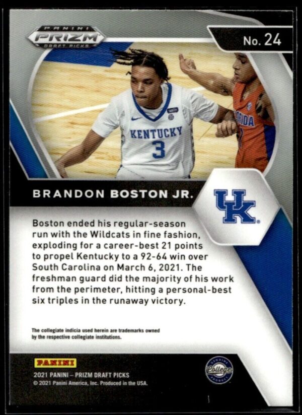 2021 Panini Prizm Draft Picks Kentucky Wildcats #24 Brandon Boston Jr. RC Rookie