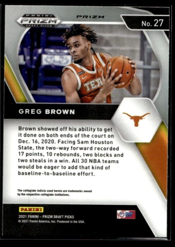 2021 Panini Prizm Draft Picks Texas Longhorns #27 Greg Brown III RC Rookie Orang