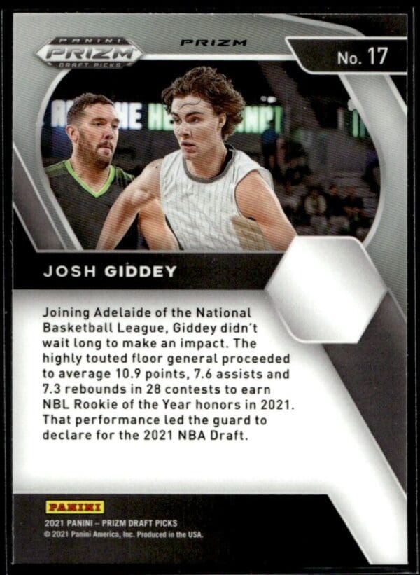 _10 2021 Panini Prizm Draft Picks Adelaide 36ers #17 Josh Giddey RC Rookie Orange Cr