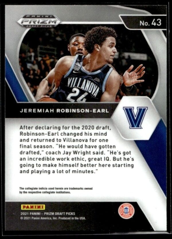 _10 2021 Panini Prizm Draft Picks Villanova Wildcats #43 Jeremiah Robinson-Earl RC R