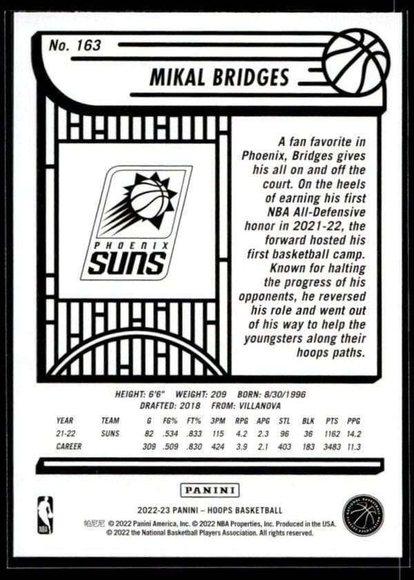 _10 2022 NBA Hoops Phoenix Suns #163 Mikal Bridges