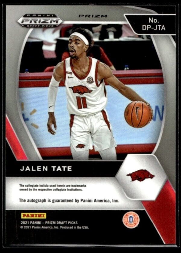_10 2021 Panini Prizm Draft Picks Autographs Arkansas Razorbacks #DP-JTA Jalen Tate